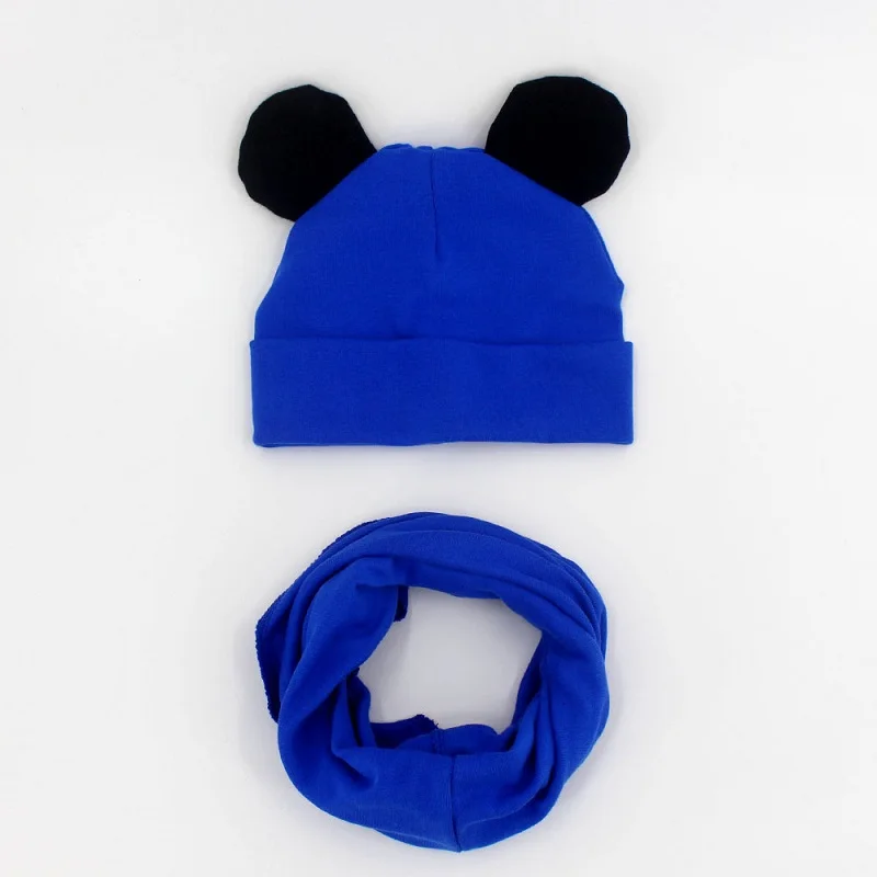 dark blue black ear Baby Hat Cotton Ear Cap For Boys And Girls Winter Hat Scarf Set Children Boys Cap Scarf 2PCS - Цвет: dark blue black ear