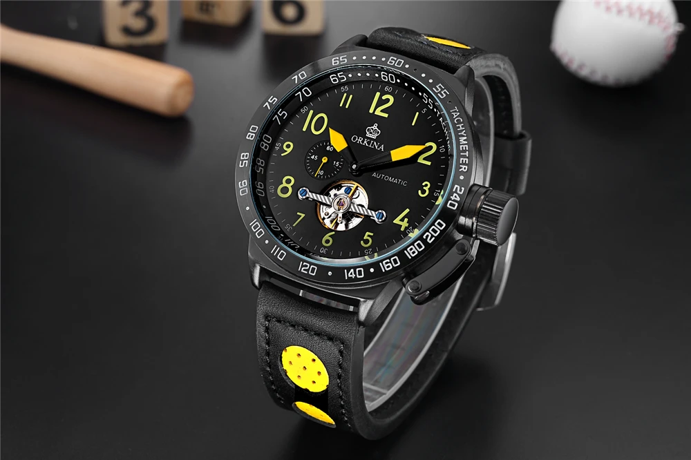 Механические Мужские часы ORKINA Skeleton Tourbillon, автоматические, классические, розовое золото, кожа, механические наручные часы, Reloj Hombre