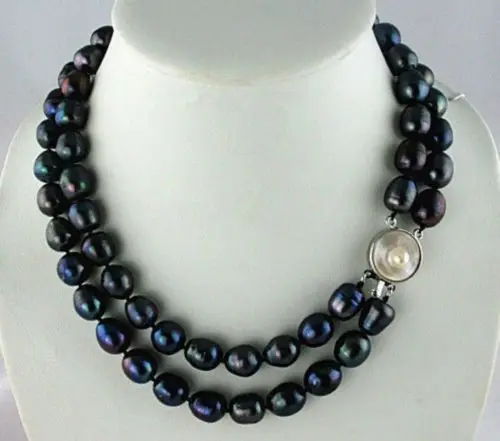 

REAL BEAUTIFUL 2 STRANDS 11-13MM TAHITIAN BLACK BAROQUE PEARL NECKLACE 18 inch