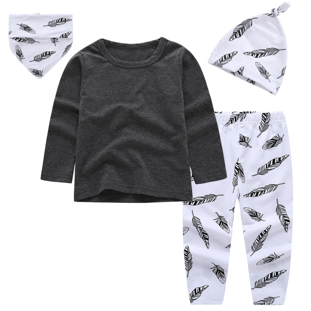 4 шт. хлопковая футболка с длинным рукавом штаны шляпа|baby clothing set|baby boys clothes setbaby boy |