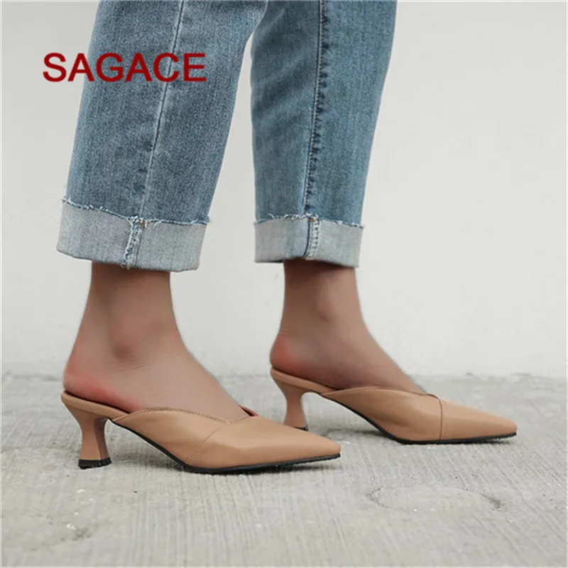 Женские шлепанцы летние модные туфли на высоком каблуке женские без задника с