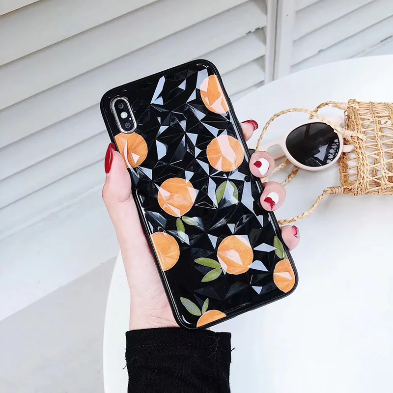 3D Diamond Pattern Orange Peach Case for Huawei P20 lite/P20 pro/Mate 20 Fruit Capa Nova 3/3i/4 Honor 8X Cover Hoesje |