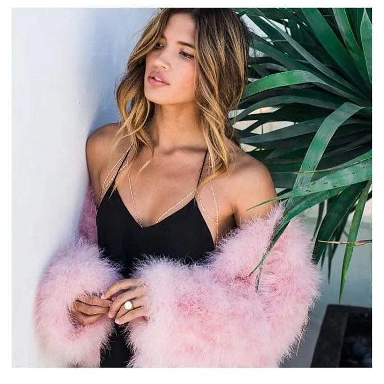 Pink Румяна/Белый X-long женский натуральный мех пальто из натурального страусиного пера мех зимняя куртка для свадьбы Розничная/ качество - Цвет: Pink