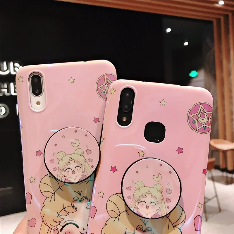Sam S10 plus чехол с принтом "Сейлор Мун", розовый милый мягкий задний Чехол для телефона samsung Galaxy S9 S8 S7 edge note 8 note9 зеркальный чехол+ ремешок