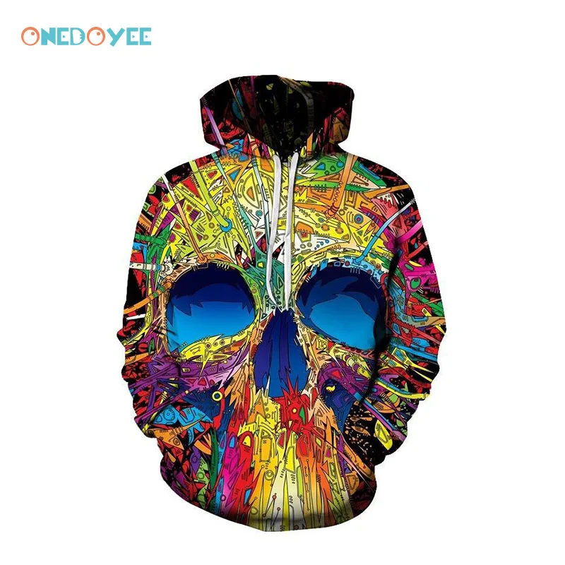 Onedoyee 3D череп Книги по искусству свитер с капюшоном Для мужчин/Для женщин Мода