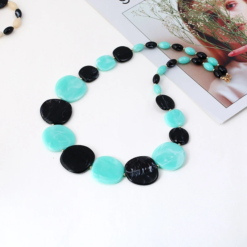 New Maxi Statement Long Beads Necklaces Collier Fashion Acrylic Geometric Pendant Collar Necklace for Women | Украшения и