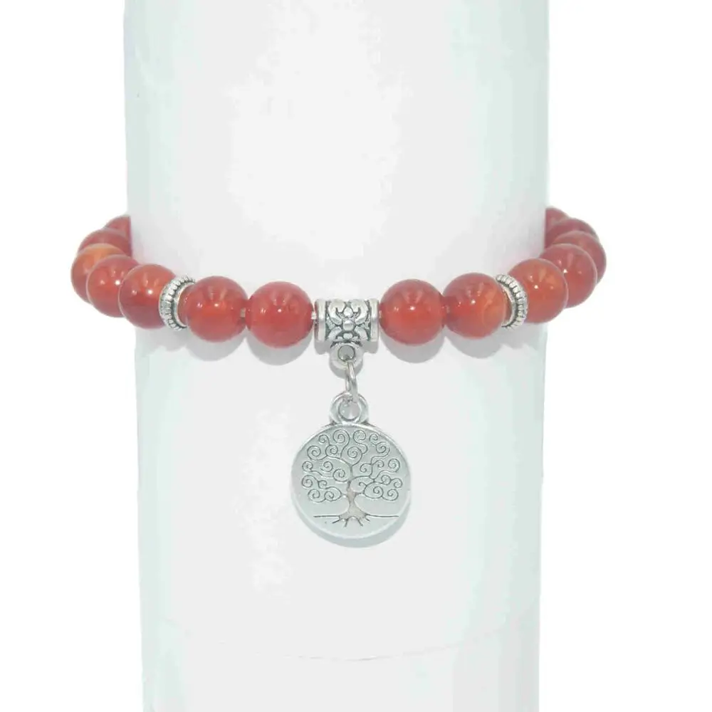 Red agate Природный камень 8 мм Дерево жизни бусины лазурит тигровый глаз, Агаты мала бусины браслеты для женщин мужчин Йога браслет - Окраска металла: Red agate