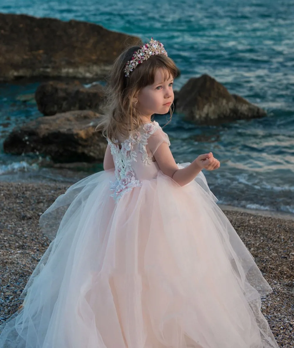 Girls Pink Tulle Lace Applique Dress Pageant Birthday Christmas Party Flower Girl Dresses Communion Gowns 2-14 Years | Свадьбы и