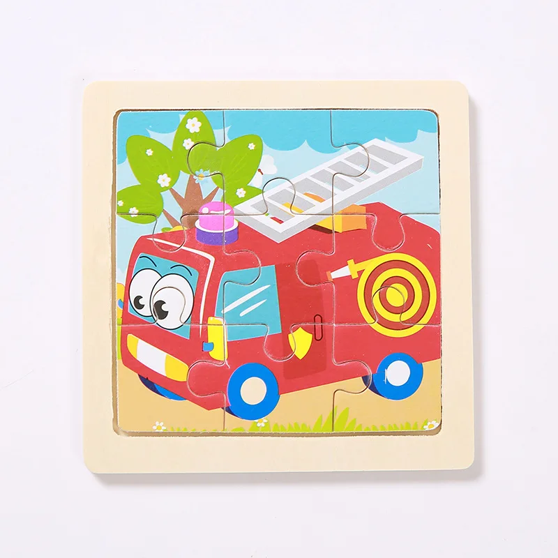 Fire engine Мини Размер 11*11 см детская игрушка деревянная головоломка деревянная 3D головоломка для детей Детские Мультяшные животные/дорожные Пазлы обучающая игрушка - Цвет: Fire engine