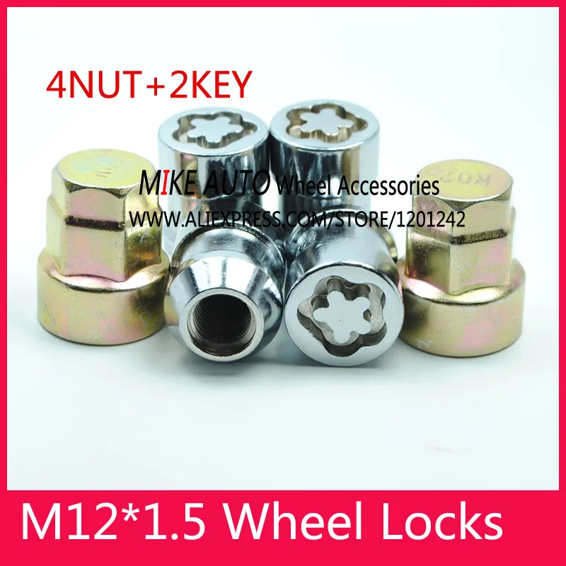 4 гайки + 2 ключа M12x1.5 хромированные колесные замки гайка анти сдвиг набор система