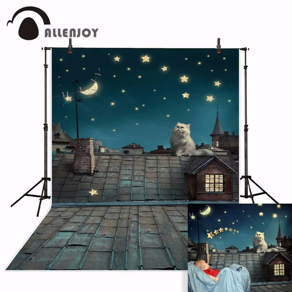 Фон Allenjoy для фотографирования детей кошек ночей звезд Луны крыши мечтательного