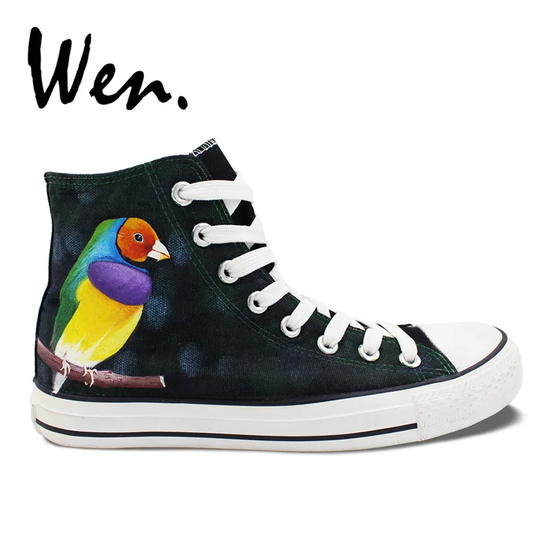 

Wen Original Design Custom Hand Painted Shoes Bird Parrot Men Women's High Top Canvas Sneakers for Men Women's Gifts