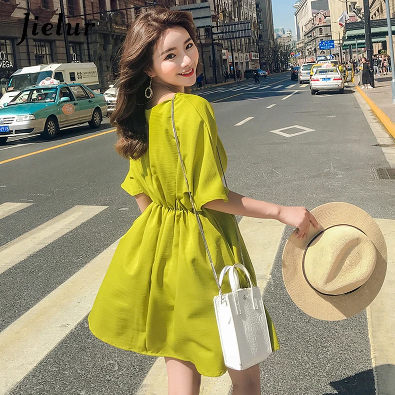 Jielur 2019 новые летние с рукавами летучая мышь в Корейском стиле платье женский