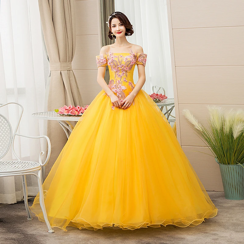 

EZKUNTZA новые платья для Quinceanera золотые с открытыми плечами цветочное бальное платье для вечеринки выпускного вечера платье для Quinceanera 2023