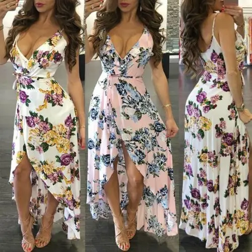 Летнее Новое Сексуальное Женское платье с v-образным вырезом без рукавов Boho