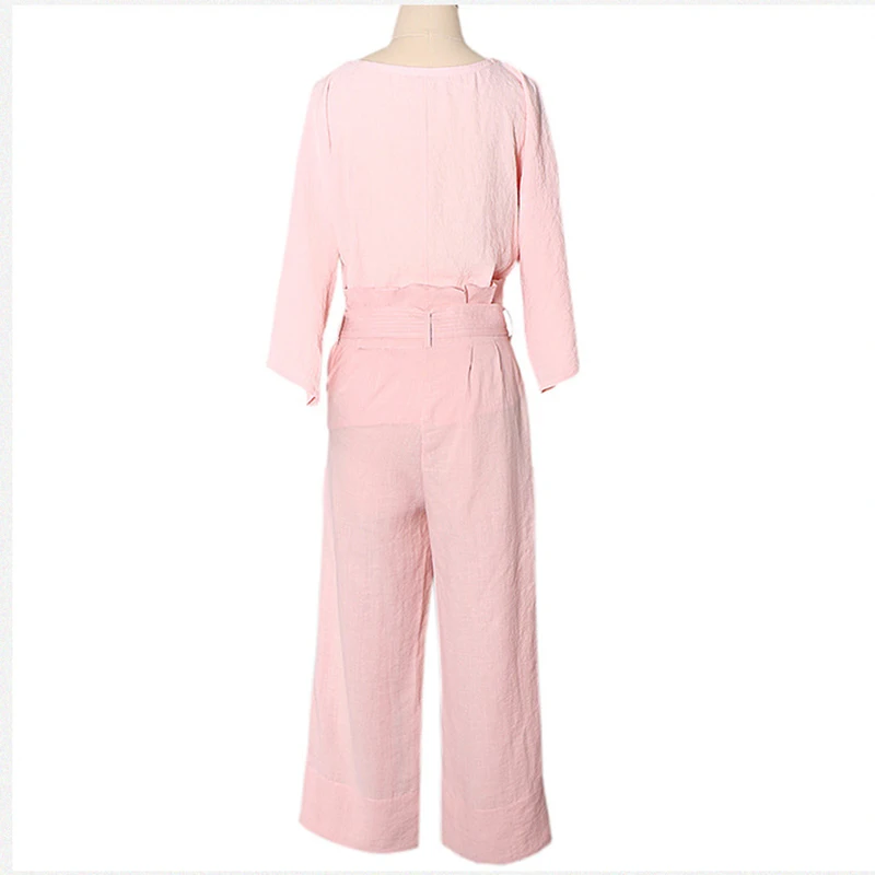 Европейский и американский женский уличный розовый льняной комплект-двойка с