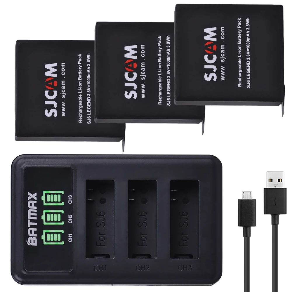 3 шт. 8 В оригинальный аккумулятор SJCAM SJ6 LEGEND Accu + светодиодный слота USB зарядное