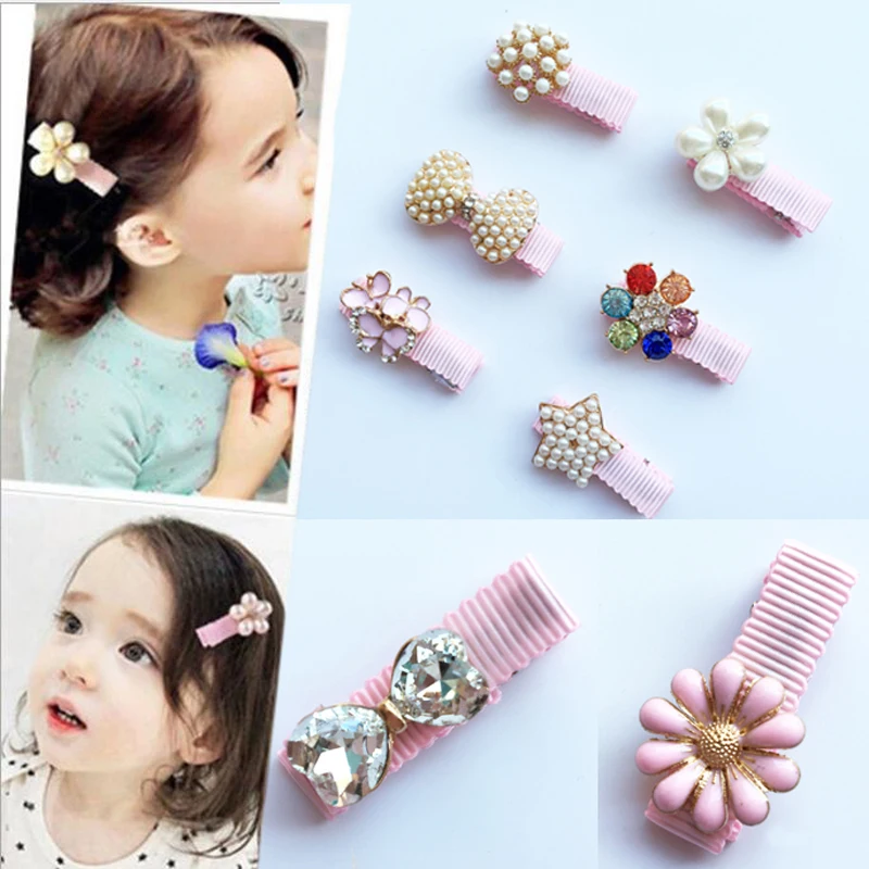 Wholesale 100pcs/lot Princess Baby Hair Clips Cute Crown Star butterfly Pearls Hairpins Children Accessories Wrapped Bow |