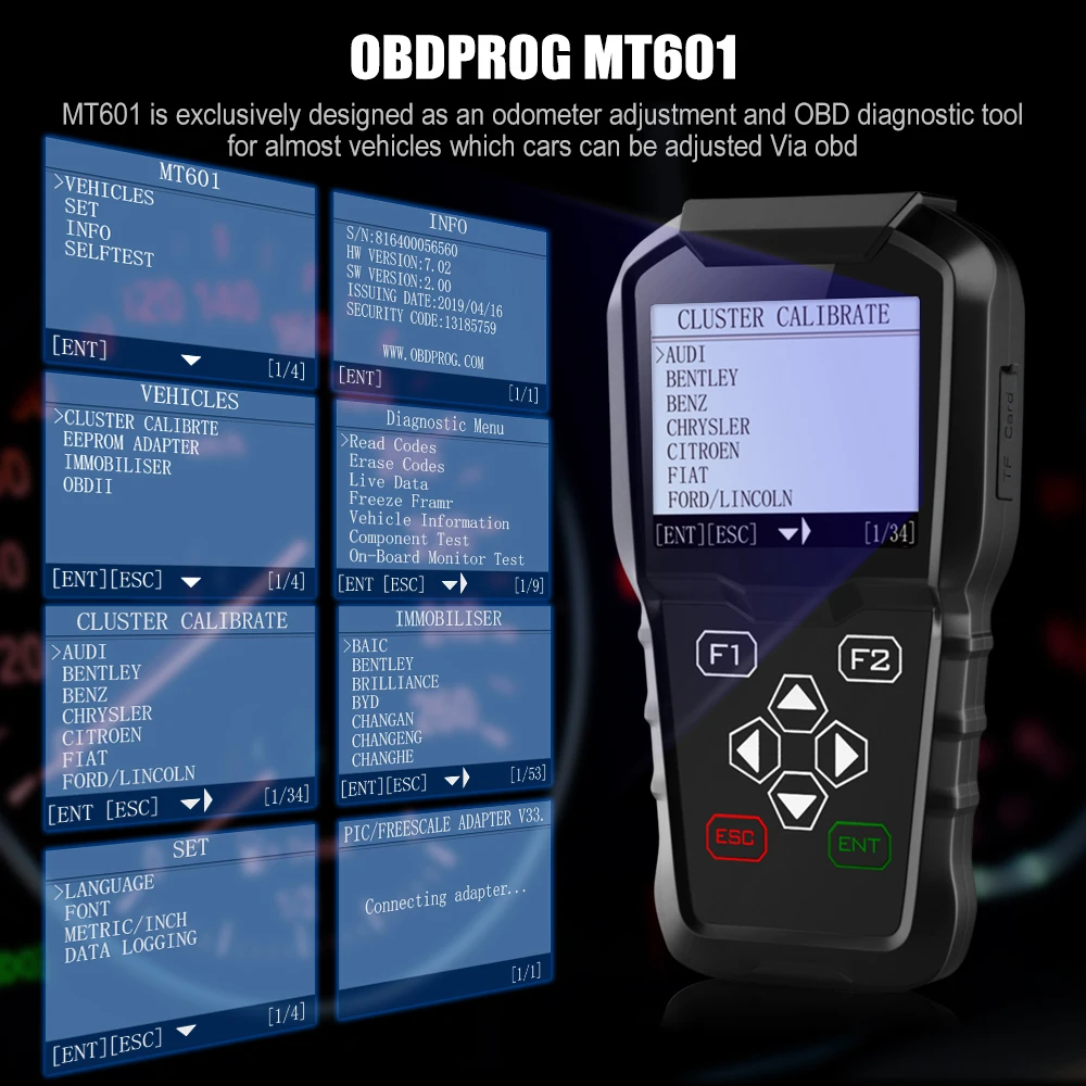 OBDPROG MT601 IMMO автоматический ключевой программист + регулировка одометра