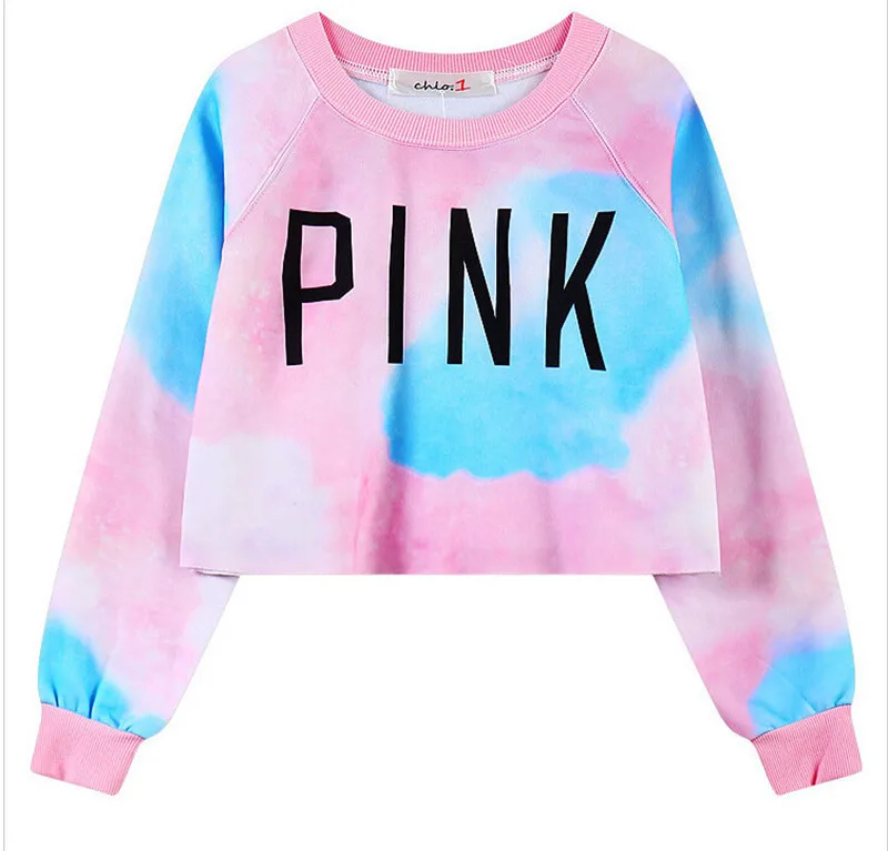 Укороченный пуловер SS Tie Dye для пупка розовая толстовка с принтом LOVE разноцветная