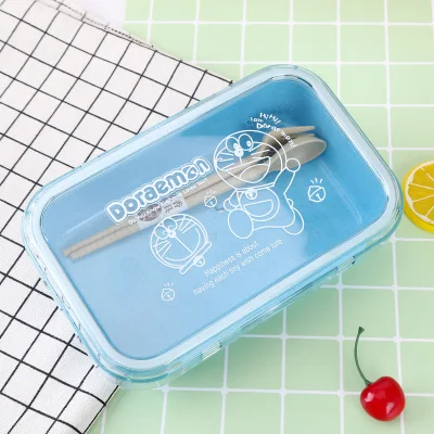 1 шт Doraemon мультфильм Bento Box Школа Путешествия еда Ланч-бокс с ложкой вилка - Цвет: size S doraemon