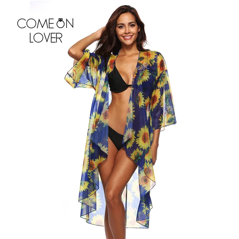 Comeonlover Boho кружевное кимоно кардиган Пляжная накидка открытая стежка шифоновый