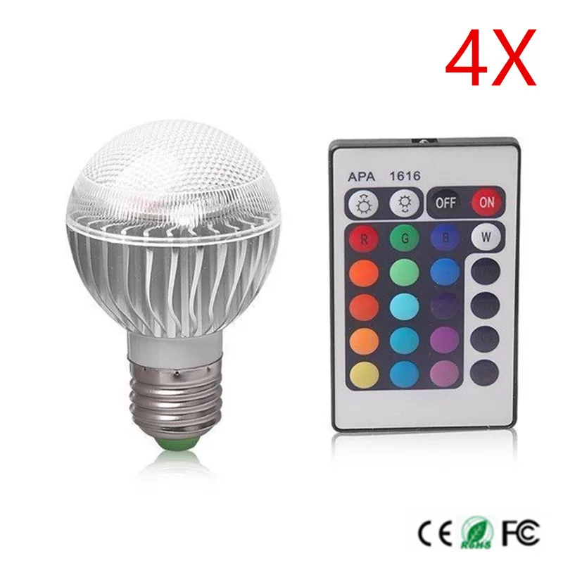 

Светодиодная RGB-лампа E27, 9 Вт, светодиодная лампа с дистанционным управлением, яркая светодиодная лампа RGB для домашней вечеринки, 4 шт.