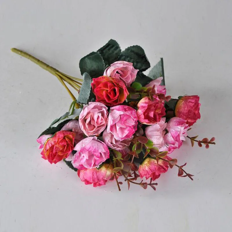 

10 Pcs\lot Handmade Silk Rose Artificial Flowers Bouquet For Home Parlor Decorative Bride Wedding Bouquets Flowers DIY Material