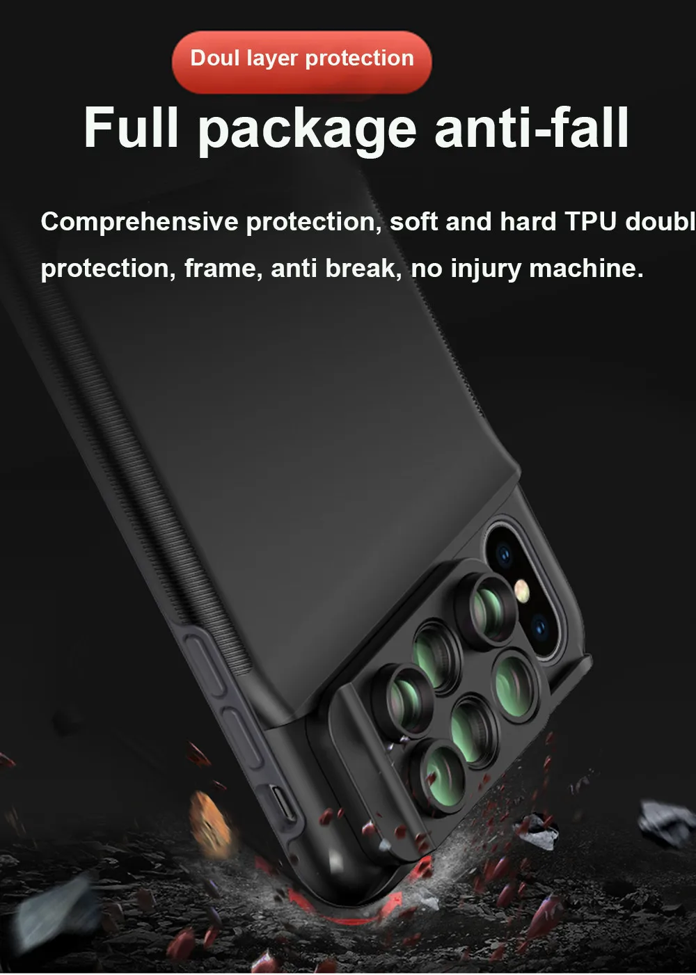 

For iPhone XR Camera Lens Fisheye Wide-angle Telephoto Macro Case Cover 6 in 1 For iPhone X/XS 5.8Inch