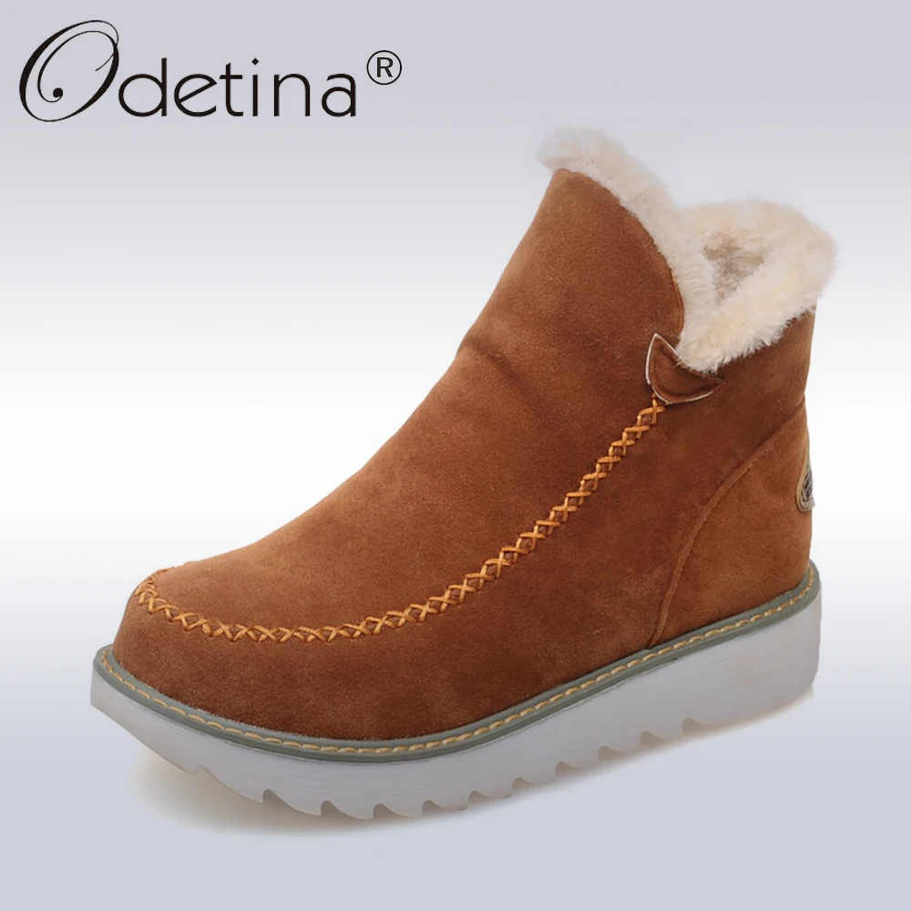 Odetina/2018 теплые плюшевые зимние ботинки на платформе женские плоской нескользящей