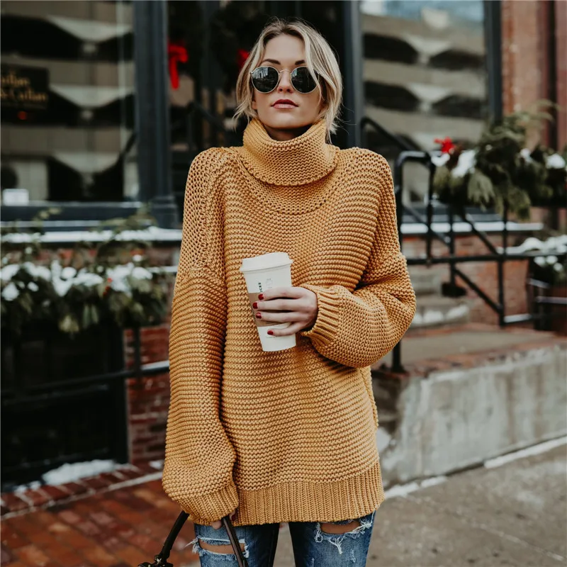 2019 New Autumn Winter Large Size Warm High Collar Knit Pullover Sweater Women Solid Thick Long Bottoming Knitted Sweaters CW210 | Женская