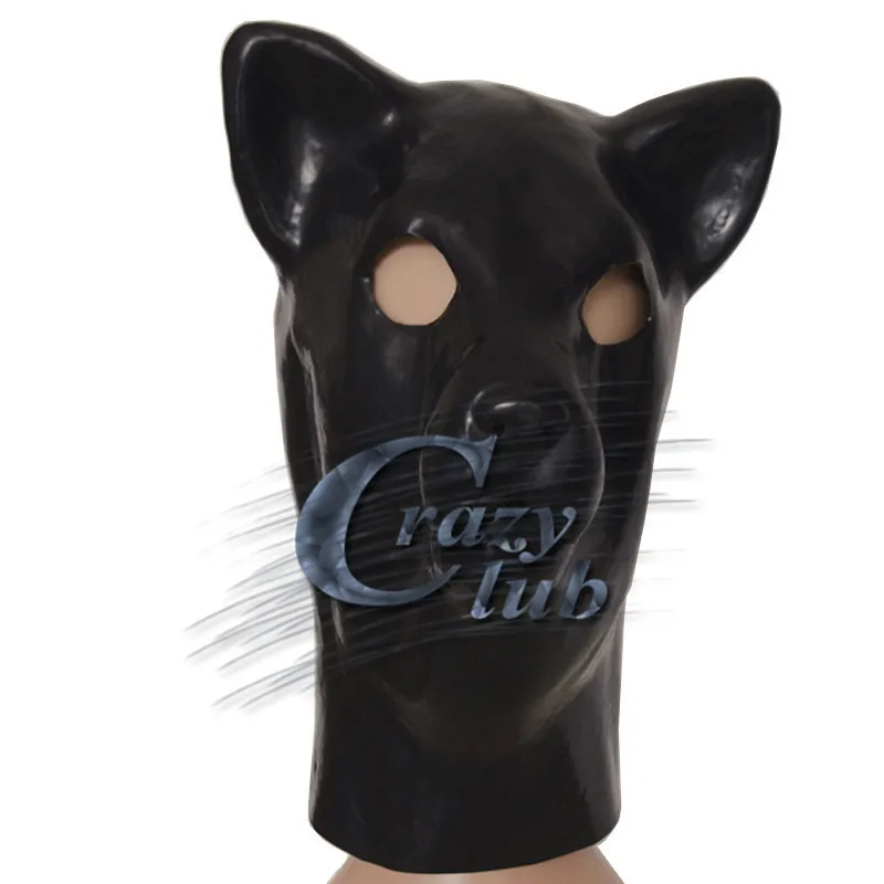 

Crazy club_Black Latex Cat Mask with back zipper Head Halloween Costume Theater Prop Novelty Rubber Full Face Animal Party Hood