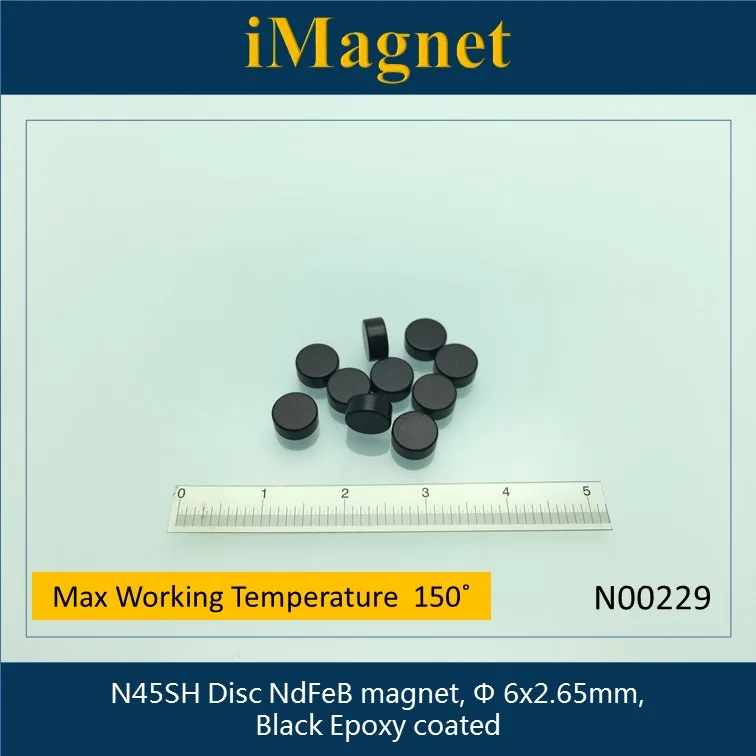 N00229 20pcs N45SH диск редкоземельный неодимовый магнит, диаметр 6x2,65 мм, Cuboid Ndfeb магнит, магнит для холодильника, черная эпоксидная смола