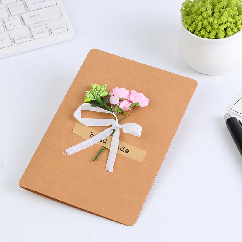 

10pcs/lot Paper Craft Card Handmade with Flower Ribbon Bow Gift Card for Christmas Thanksgiving Birthday Message fo Love