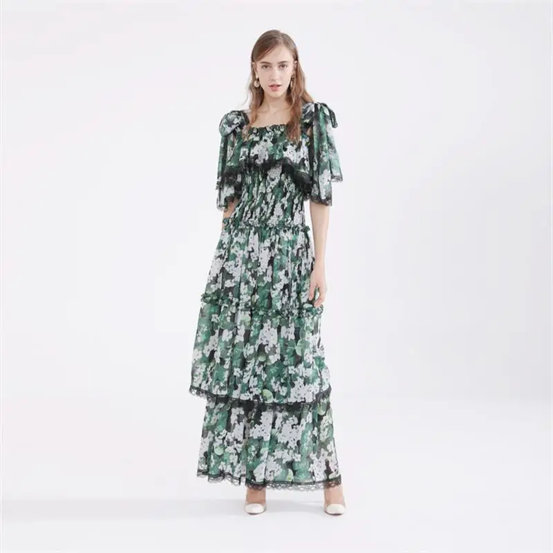 

Women Long Dresses High Quality Runway Printed Backless Casual Spaghetti Strap Lady Party Dress DX0001