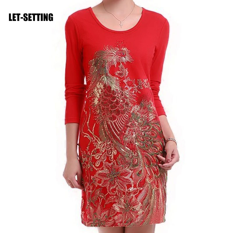 Женское платье с длинным рукавом винтажное Повседневное большого размера M XL 4XL