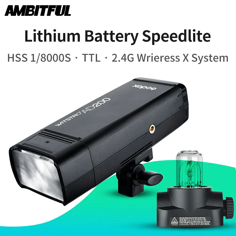 GODOX AD200 TTL 2 4G HSS 1/8000s 200Ws двойная головка карманный портативный фонарик 2900mAh