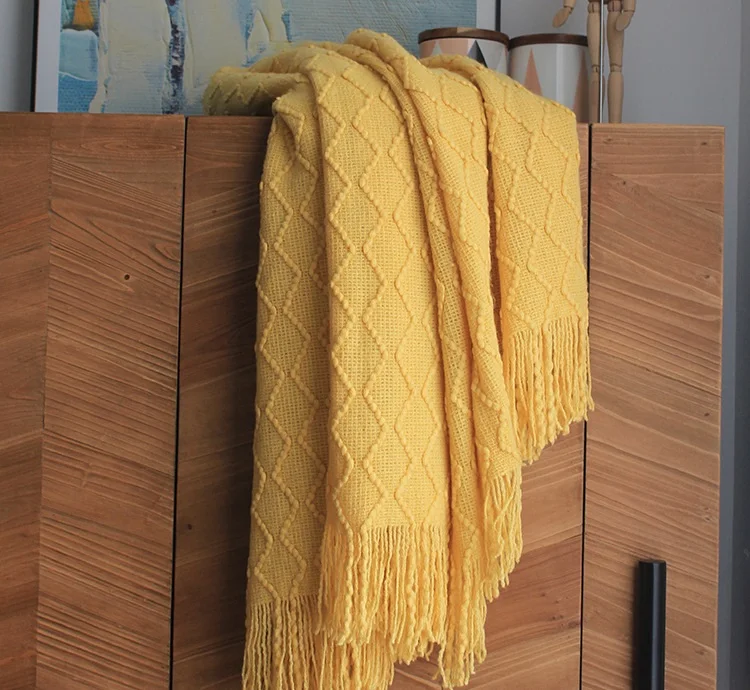 

Blankets Throw Tassel Single Weave Reticular Plaid Sofa Cover Carpet Plaid Bedspreads Decorative Blanket Nordic American Style