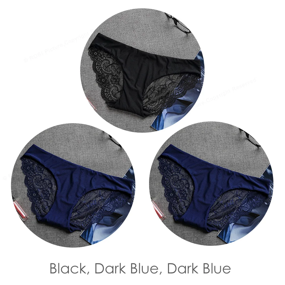 Black Blue Blue Новинка, сексуальные шелковые бесшовные трусики для женщин, прозрачные кружевные танга, дышащая сетка, низкая посадка, нижнее белье для женщин, нижнее белье, 3 шт - Цвет: Black Blue Blue
