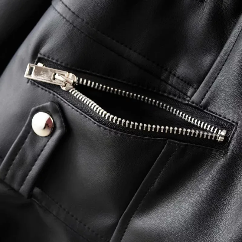 Женская короткая куртка из ПУ кожи облегающий воротник с отворотом новинка