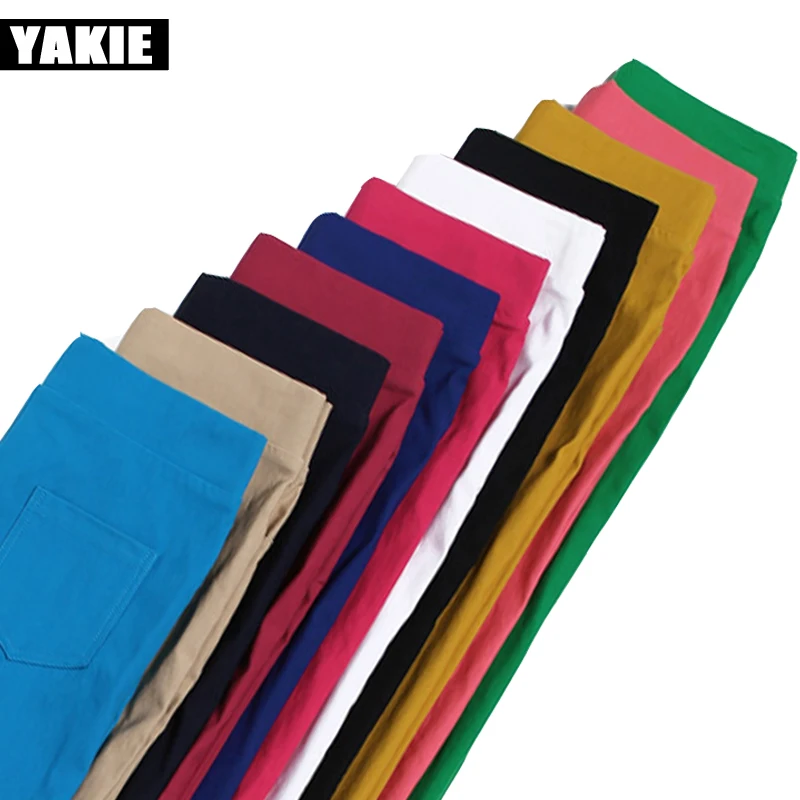 Милые яркие цвета 12 цветов высокая эластичная талия женские брюки-карандаш Капри