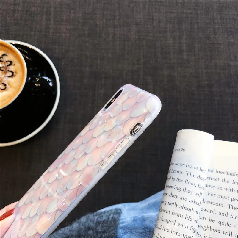 Pink mermaid scales phone case For iphone XS Max XR for 6 6s 7 8 plus shiny soft silicon back cover |