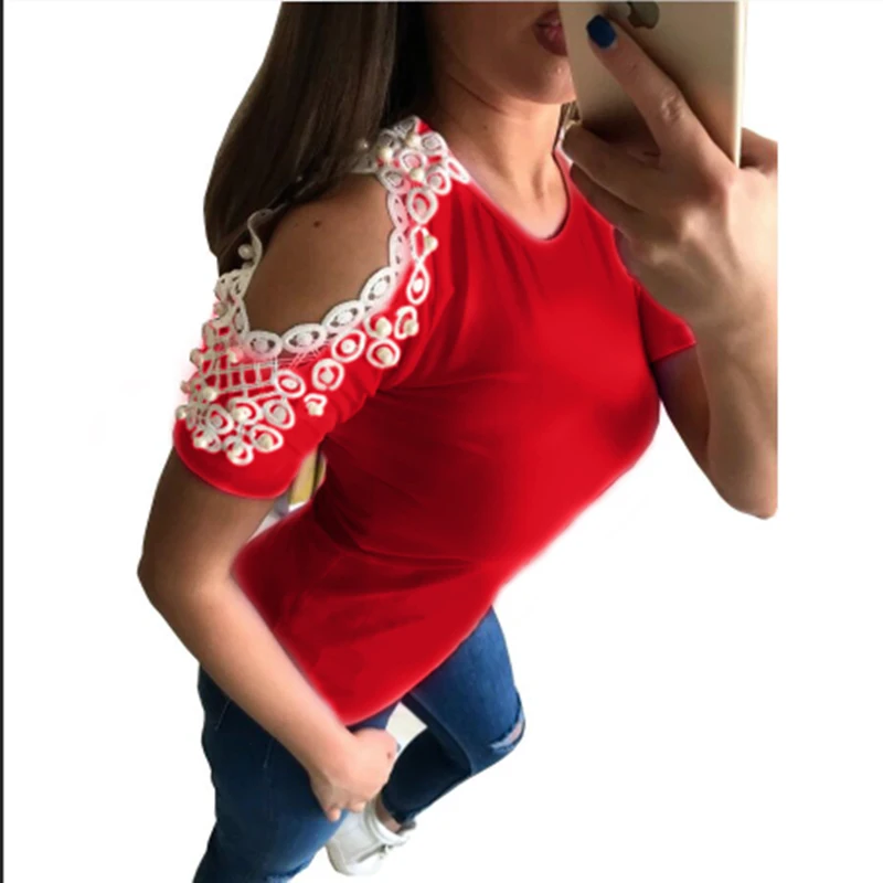 Лето 2018 Повседневное Для женщин Футболки пикантные О-образным вырезом Белый