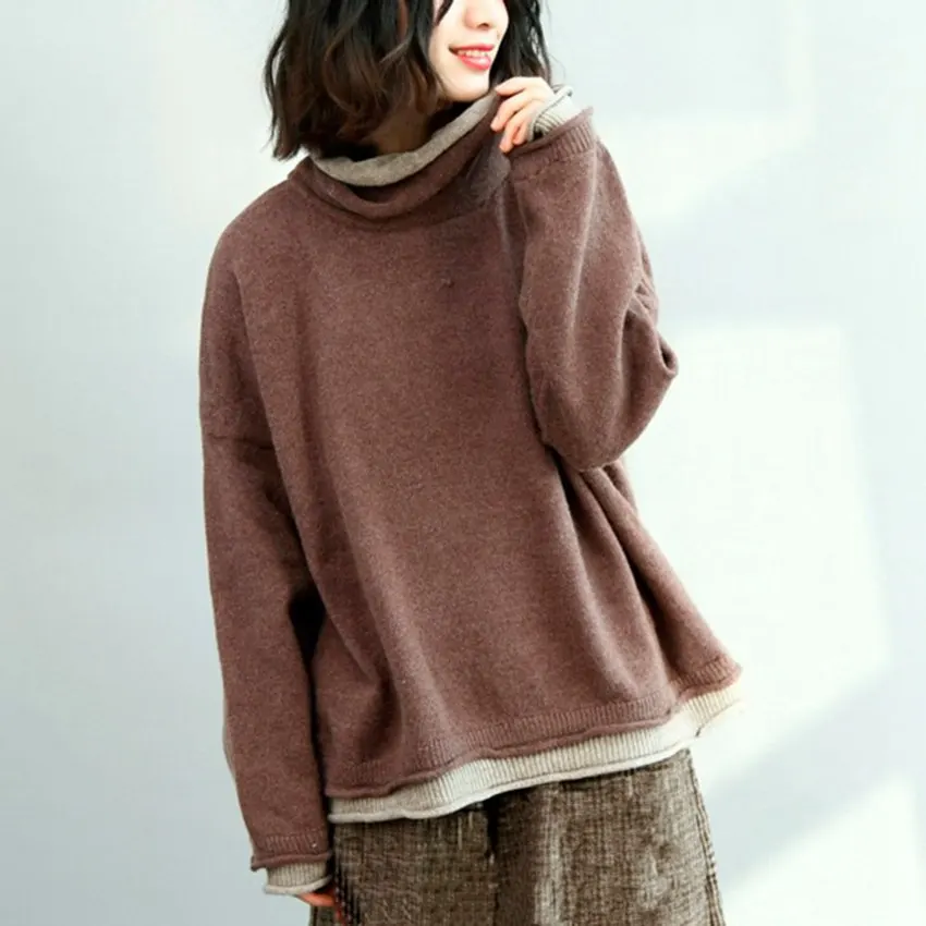 Mferlier Women Winter Sweater Turtleneck Lady Female Tops Oversized Korean Sweaters and Pullovers Batwing Sleeve Top | Женская одежда
