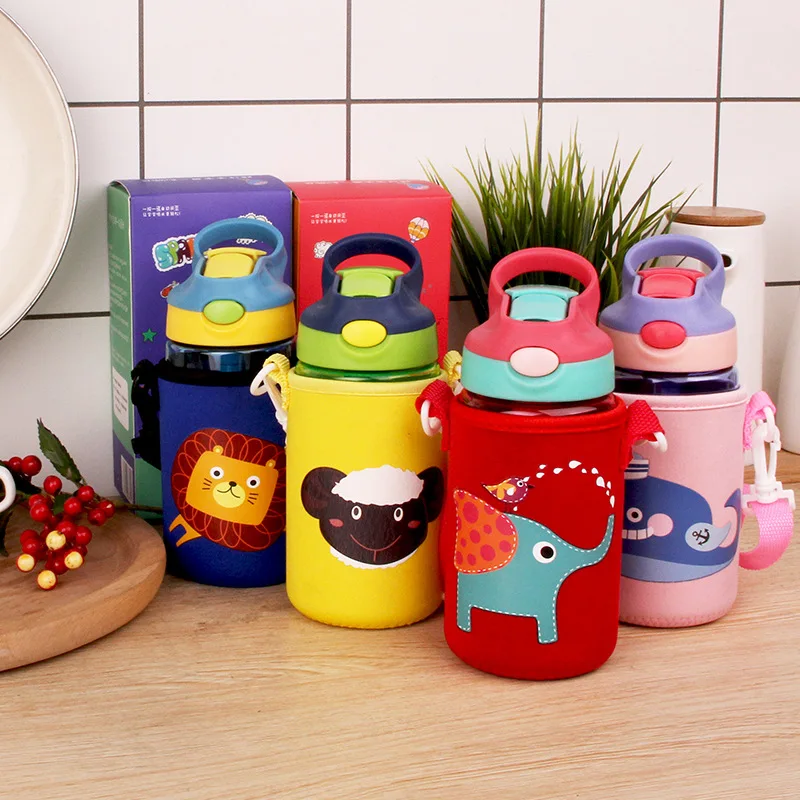 400ML Kids Water Feeding Bottle Cup Cartoon Animals Leakproof My Bottles Sports Drinkware Quality Tour Hiking Portable Climbing