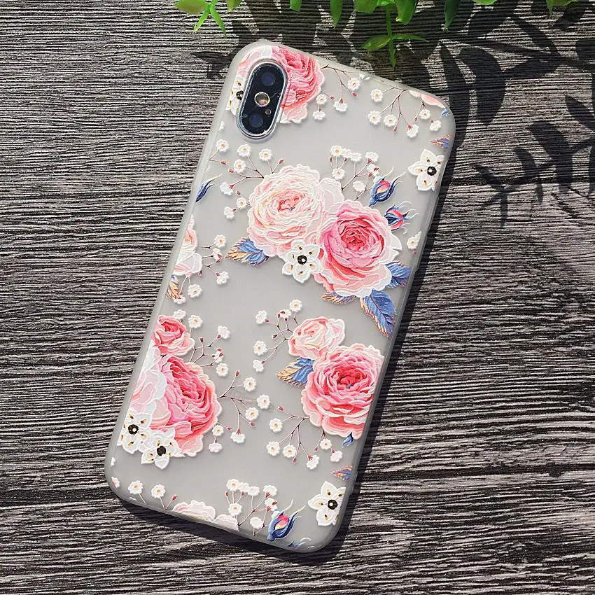 3D рельефный чехол для iphone 7 плюс 8 X 10 розовый цветок силиконовые чехлы 6 6S 6plus