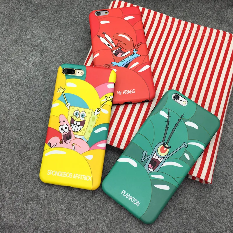 For iPhone X Cute SpongeBob Case Cartoon Mr.Krabs Soft matte back phone cover 7 7plus 8 8plus 6 6S 6Splus |