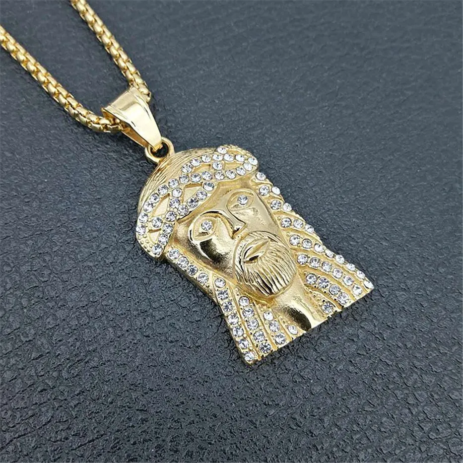 Хип-хоп ледяной Bling кулон голова Иисуса Ожерелье Мужчины из нержавеющей стали