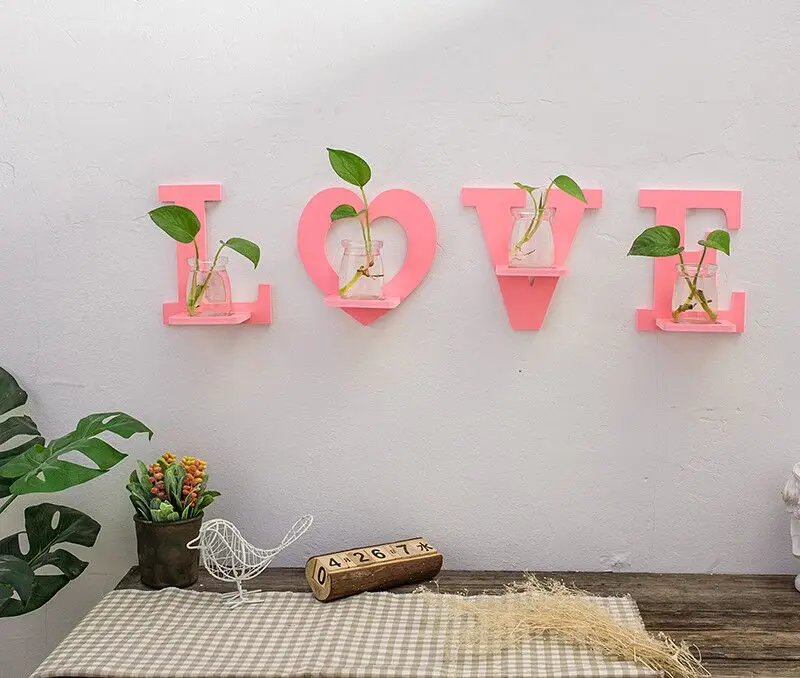 Pink-4pcs-A Креативная Скандинавская настенная ваза прозрачная гидропонная стеклянная ваза для украшения дома и офиса забавные подарки Прямая поставка - Цвет: Pink-4pcs-A