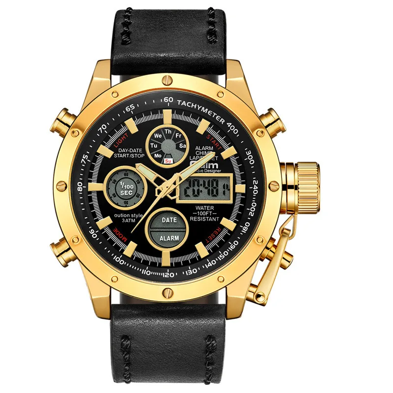 

Oulm New Sport Watches Men Top Brand Luxury Dual Display Waterproof Wristwatch Male Leather Luminous Hands Chronograph Watch